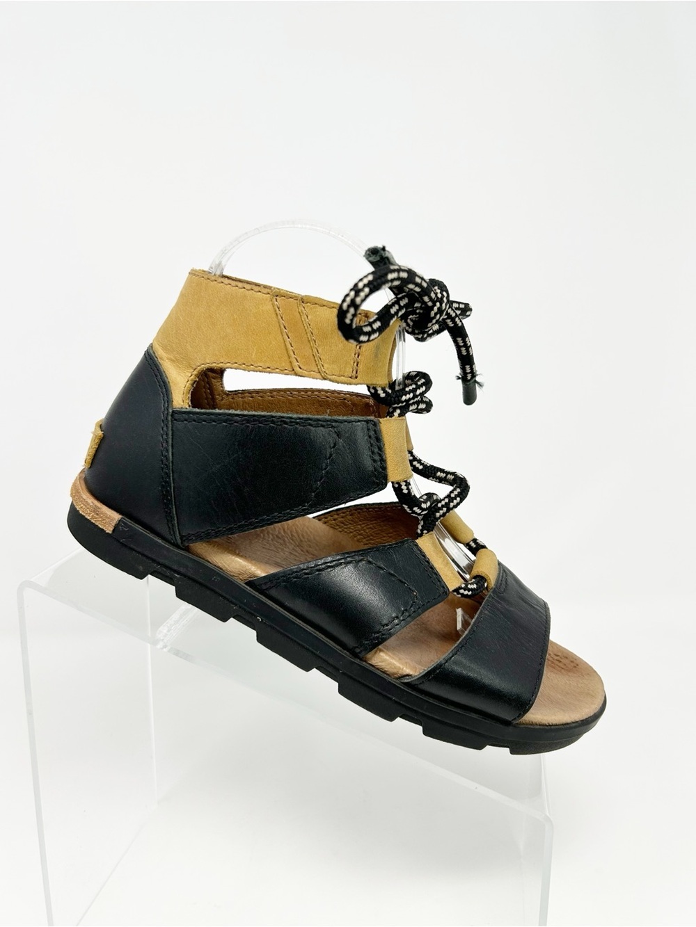 Sorel Torpeda Lace II Gladiator Sandals Black Lace Up Flat Lug Sole Size 7.5